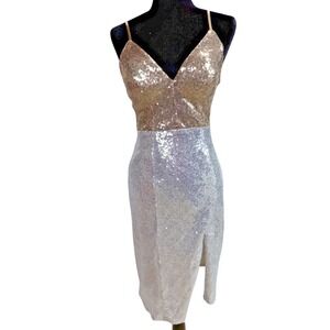 Speechless Dress Junior size 7 Gold Silver Sequin Midi‎ Dress Party Slit Prom